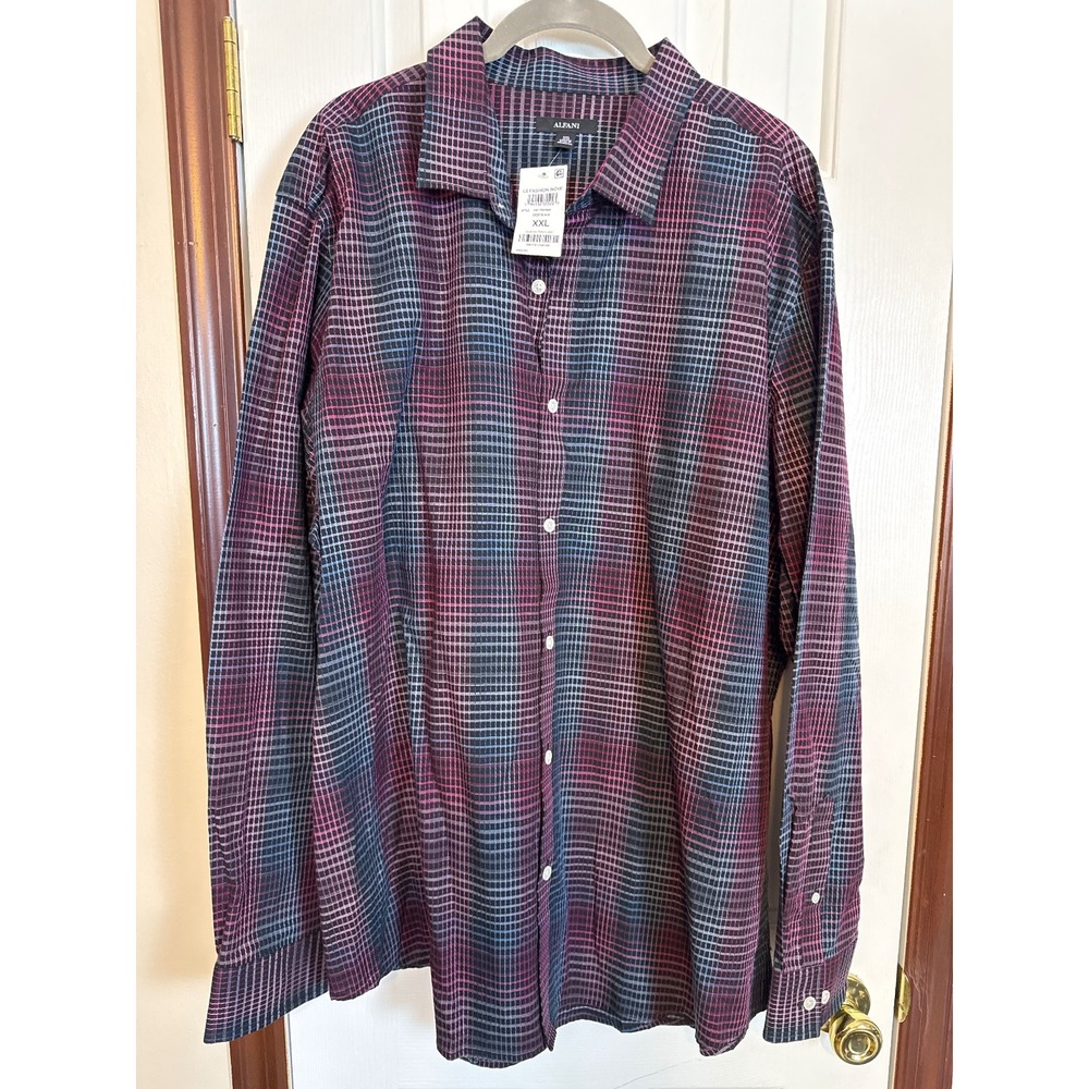Alfani Plaid Button Down Shirt Long‎ Sleeve Fashion Wove XXL